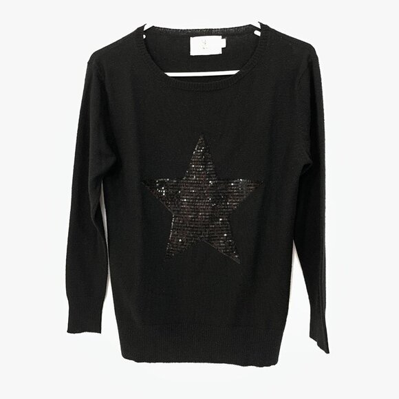 Sophie Moran Size XS Merino Wool Blend Sequin Star Light Sweater  Black Pullover - Picture 1 of 6
